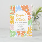 Invitation Mariage rétro coloré à cadre fleuri (Debout devant)
