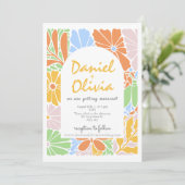 Invitation Mariage rétro coloré à cadre fleuri (Debout devant)