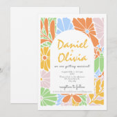 Invitation Mariage rétro coloré à cadre fleuri (Devant / Derrière)