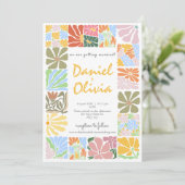 Invitation Mariage rétro couleur vintage Fleur (Debout devant)