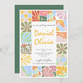 Invitation Mariage rétro couleur vintage Fleur (Devant / Derrière)