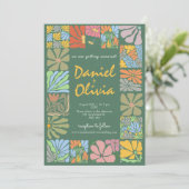 Invitation Mariage rétro couleur vintage Fleur (Debout devant)