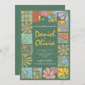 Invitation Mariage rétro couleur vintage Fleur (Devant / Derrière)