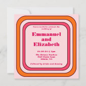 Invitation Mariage Retro couleur vive rose, orange et magenta (Devant)