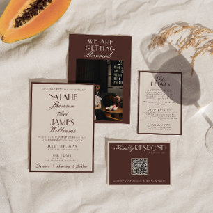 Invitation Mariage Rétro de Luxe au Chocolat Brun de l'Argent