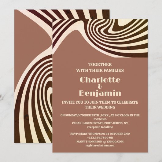 Invitation Mariage Rétro des Années 70 (Devant / Derrière)