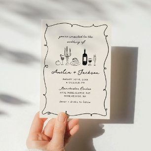 Invitation Mariage Rétro Dessiné à la Main, Fantaisiste et Ch