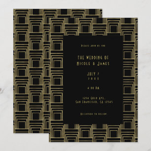 Invitation Mariage Rétro Élégant Géométrique Art Déco Noir Do