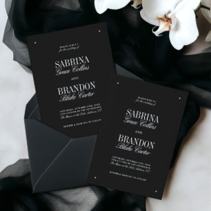 Invitation Mariage rétro élégant noir et blanc
