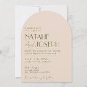 Invitation Mariage Rétro Élégant Vert Olive Courbé (Devant)