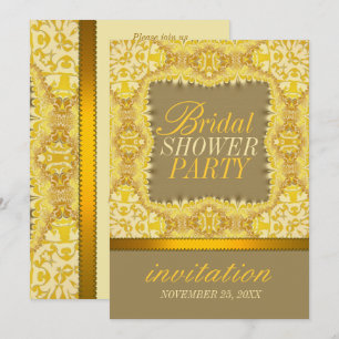 Invitation Mariage rétro en soie jaune or dentelle
