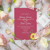 Invitation Mariage Rétro Fleur Rose