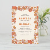 Invitation Mariage rétro fleuri sauvage groovy orange crème (Debout devant)