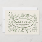 Invitation Mariage Rétro Funky Fait Main Correspondances (Devant)