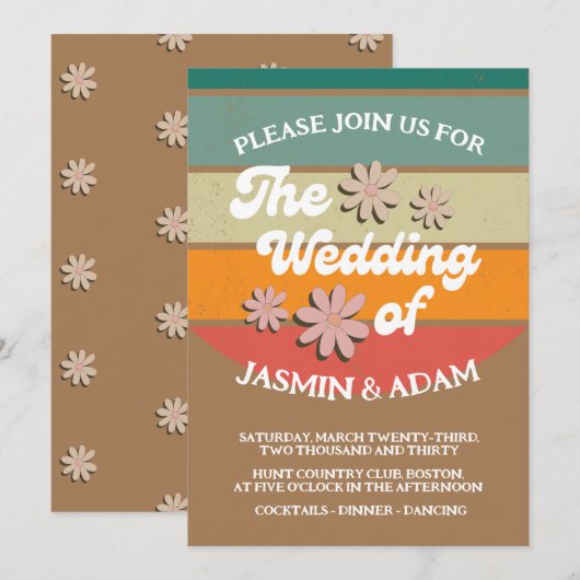 Invitation Mariage Rétro Groovy Daisy (Devant / Derrière)