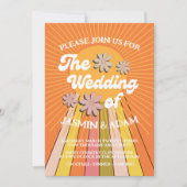 Invitation Mariage Rétro Groovy Orange Daisy (Devant)