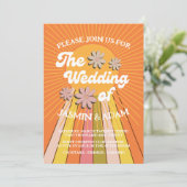 Invitation Mariage Rétro Groovy Orange Daisy (Debout devant)