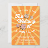 Invitation Mariage Rétro Groovy Orange Daisy Sunburst (Devant)