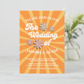 Invitation Mariage Rétro Groovy Orange Daisy Sunburst (Debout devant)