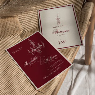 Invitation Mariage rétro intemporel rouge profond à l'ancienn
