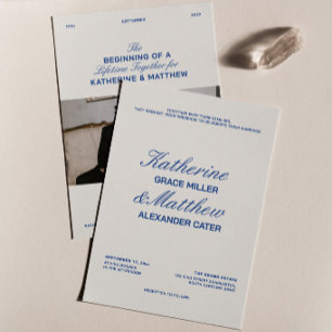 Invitation Mariage rétro ivoire et bleu marine