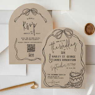 Invitation Mariage rétro KRAFT bohème moderne à arc tiré dess