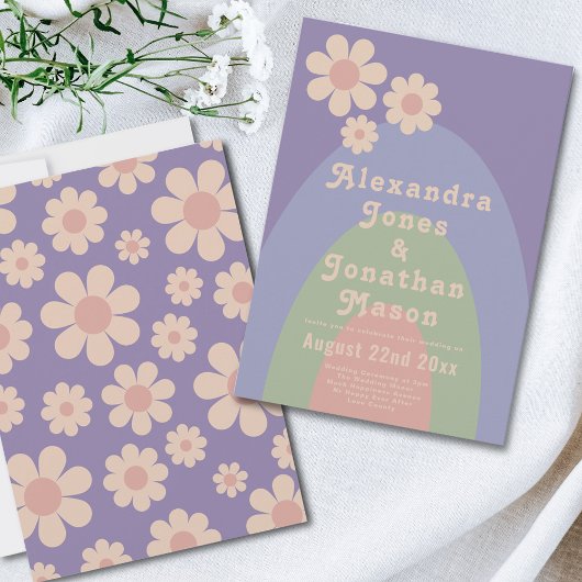 Invitation Mariage Retro les années 70 Super Pastel