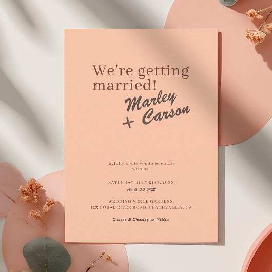 Invitation Mariage rétro moderne funky corail pêche