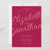 Invitation Mariage rétro moderne gras écriture rose Fuchsia (Devant)