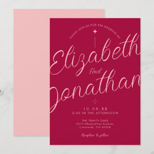 Invitation Mariage rétro moderne gras écriture rose Fuchsia