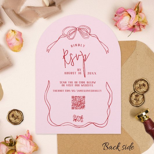 Invitation Mariage rétro moderne Quirky Main Tirée Bow PINK