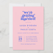 Invitation Mariage rétro moderne rose et bleu (Devant)