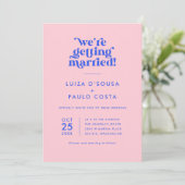 Invitation Mariage rétro moderne rose et bleu (Debout devant)