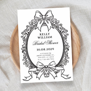 Invitation Mariage rétro noir et blanc avec nœud papillon