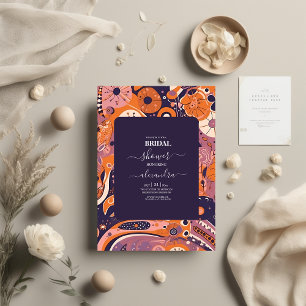 Invitation Mariage rétro orange blush rose violet groovy