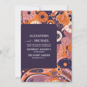 Invitation Mariage rétro orange blush rose violet groovy (Devant)