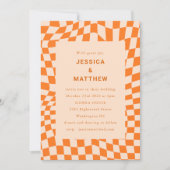 Invitation Mariage Rétro Orange Peach Damier Ondulé (Devant)