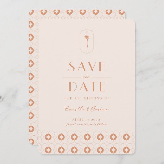 Invitation Mariage rétro Palm spring Enregistrer la date (Devant / Derrière)