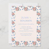 Invitation Mariage Retro Peony Floral Garden Blue Dots (Devant)