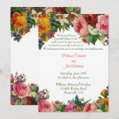 Invitation Mariage rétro romantique aux roses et au merlebleu (Devant / Derrière)