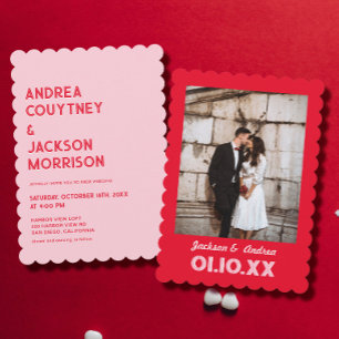 Invitation Mariage Rétro Rose et Rouge