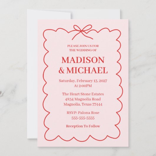 Invitation Mariage Rétro Saint-Valentin Rouge Rose (Devant)