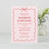 Invitation Mariage Rétro Saint-Valentin Rouge Rose (Debout devant)