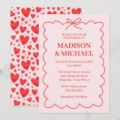 Invitation Mariage Rétro Saint-Valentin Rouge Rose (Devant / Derrière)