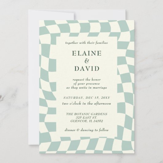 Invitation Mariage Retro Super Green Checkerboard (Devant)