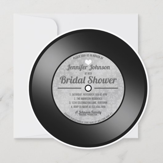 Invitation Mariage rétro sur disque vinyle (Devant)
