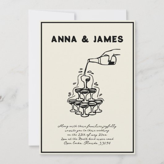 Invitation Mariage rétro Tour Champagne tiré à la main (Devant)