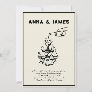 Invitation Mariage rétro Tour Champagne tiré à la main