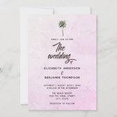Invitation Mariage Retro Tropical Pink Palm Tree Beach Sunset (Devant)