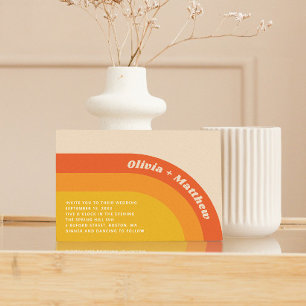 Invitation Mariage rétro vintage arc-en-ciel groovy 70s + cod